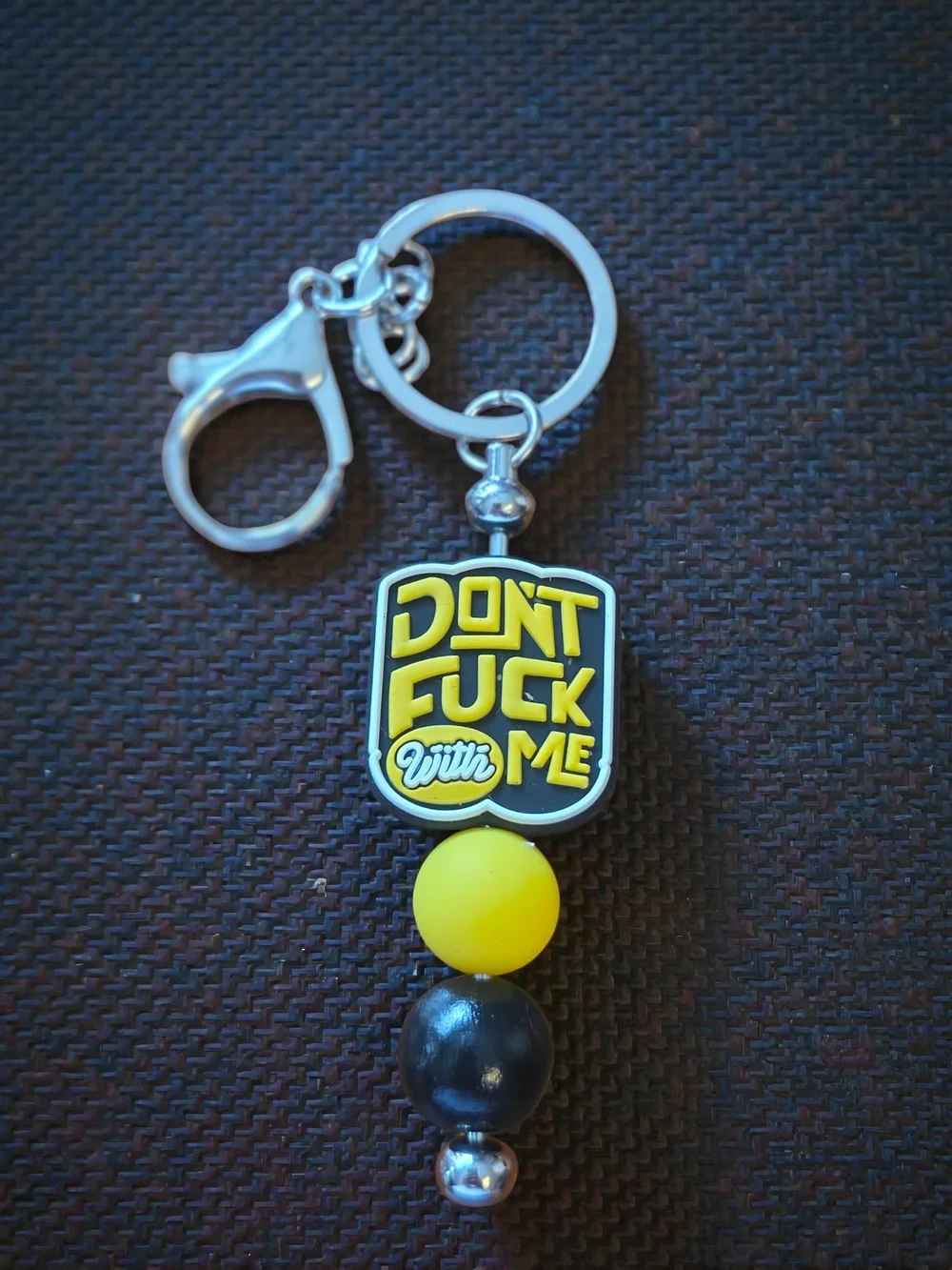 Don't F With Me Funny Yellow Black Silicone Bead Keychain
